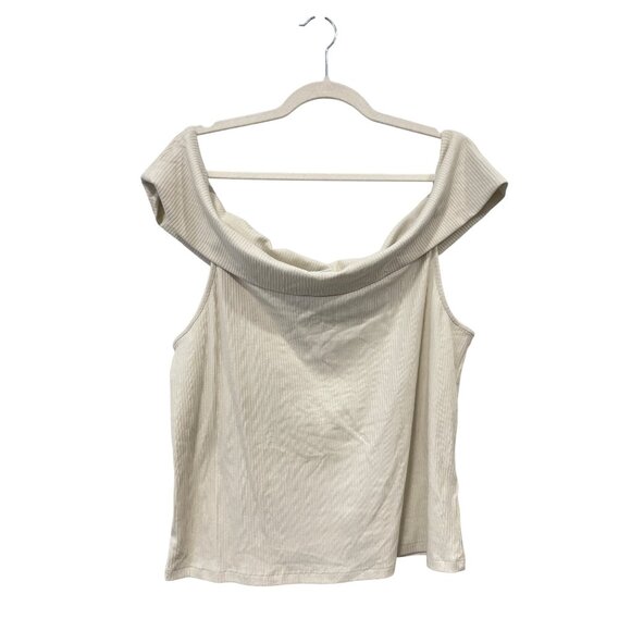 Old Navy Top Plus Size 2X Ribbed Off The Shoulder Beige Cotton Blend Neutral - Picture 2 of 7